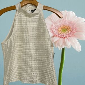 Resume Women's size 10 Silk Ivory Gladiator neck Sleeveless Beaded Blouse